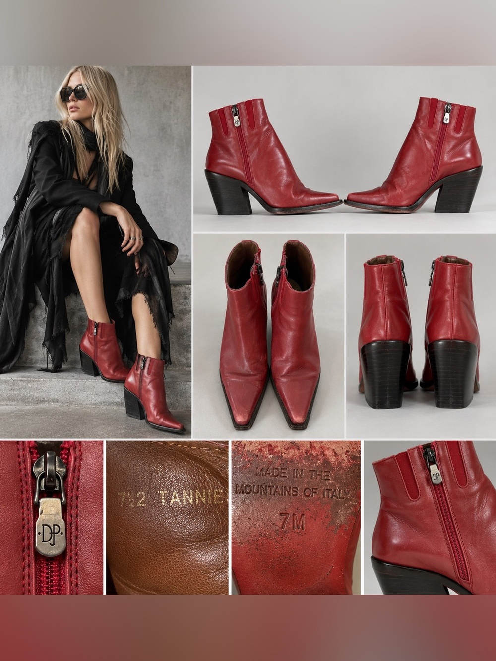 Donald J Pliner Vintage Red Leather Pointed Toe Boots Italy 7M Y2K